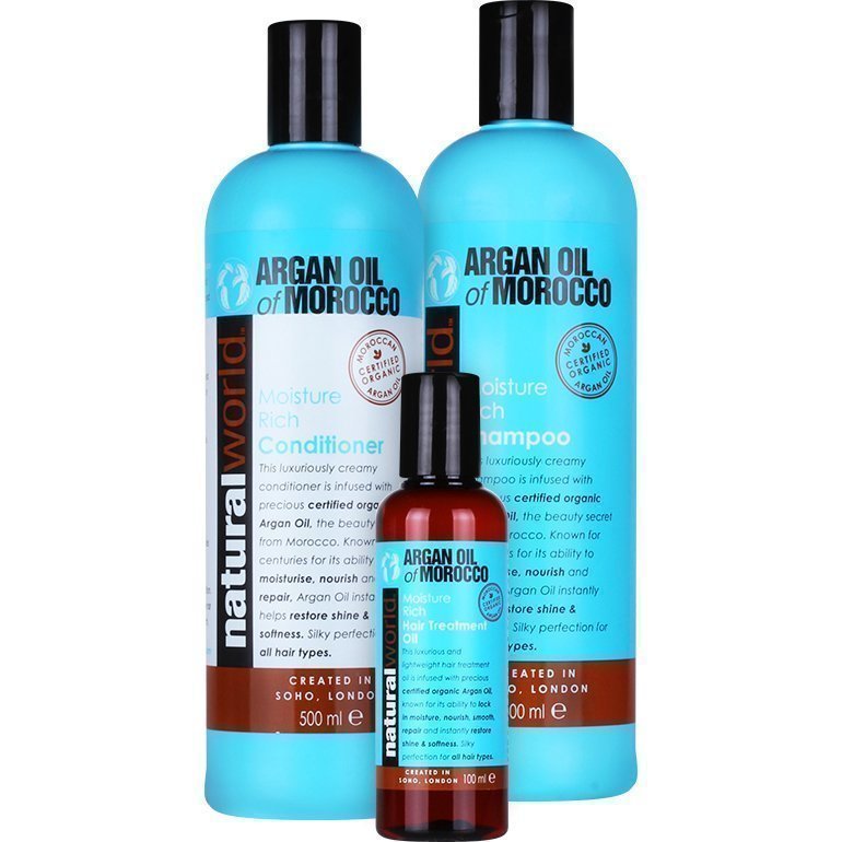 Moroccan Argan Oil Moisture Rich Trio Moisture Repair Hair Treatment Oil 100ml Conditioner 500ml Shampoo 500ml